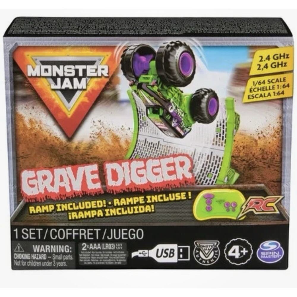 Monster Jam Grave Digger RC Truck 1:64 Scale 2.4GHz Ramp Set Spin Master New